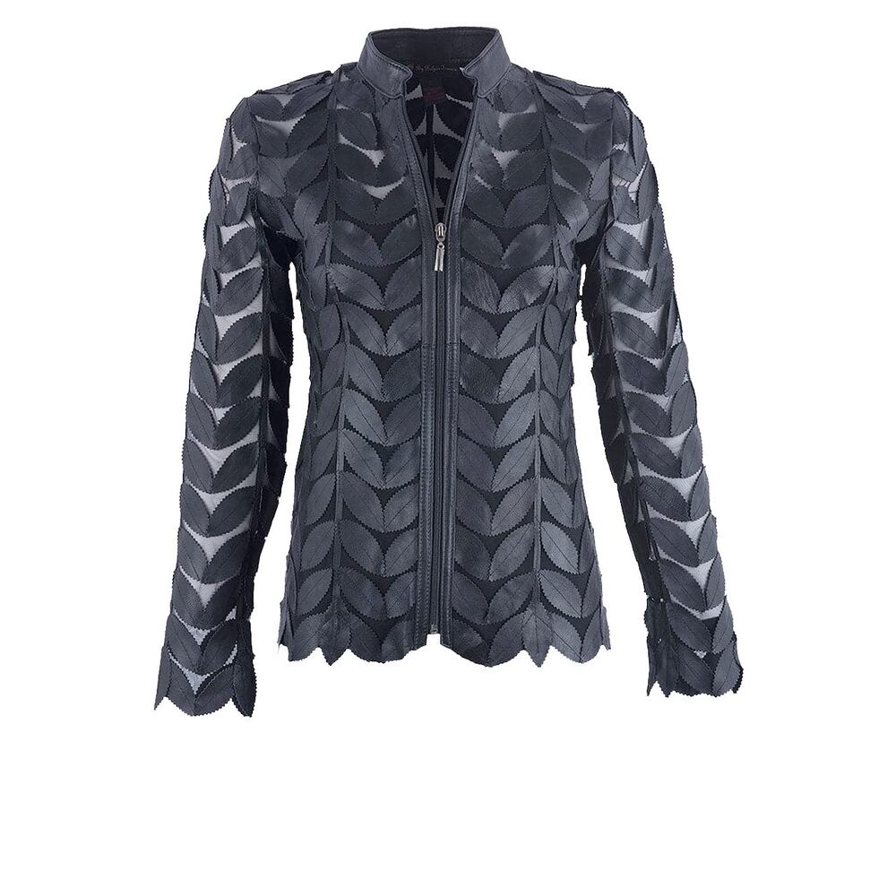 By Belgin Francis Navy blue Leather Leaf Jacket sz M